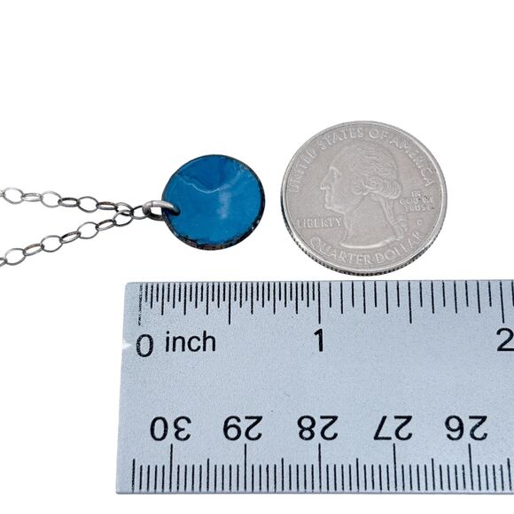 Vintage Silver-Tone Chain Necklace with Blue Enamel Pendant 18.75" - Picture 4 of 4